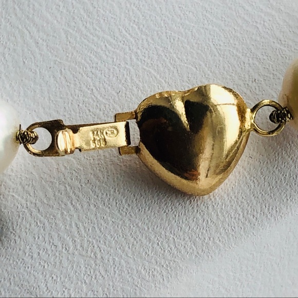 Vintage 14K Gold Ruby Heart Gem Insert Pearl Bracelet - Picture 6 of 8